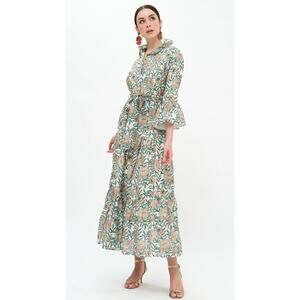 Oliphant Ruffle Collar Bell Maxi Dress in Hedera Green size L large